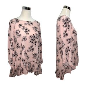 Soft Pink Peasant Blouse with Trumpet Sleeves